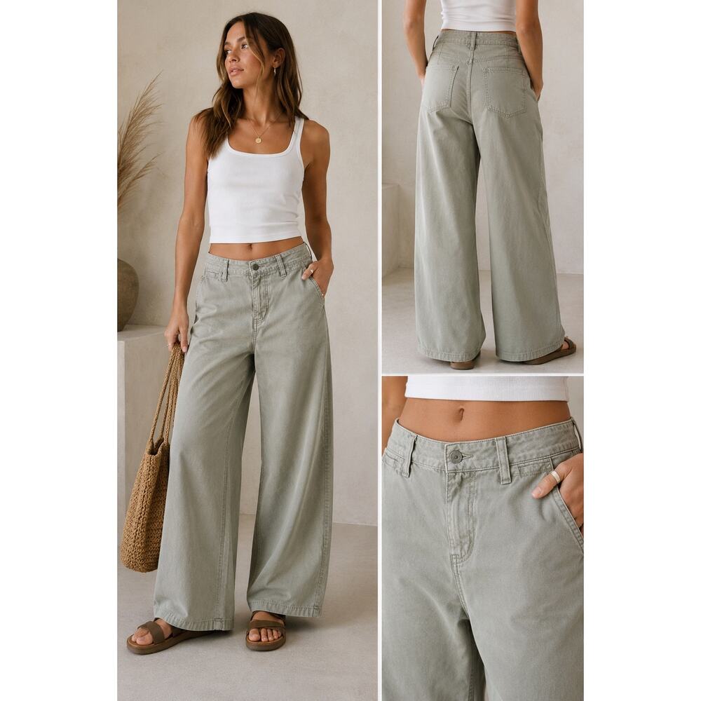 We the Free Wide Leg Utility Olive Green Trousers Size 27